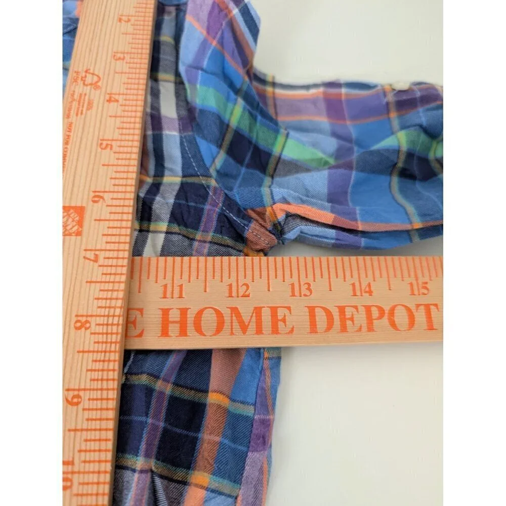 Ralph Lauren Plaid Dress Girls Size 6X Blue Roll Tab Sleeves Long Sleeve Preppy